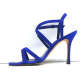 Manolo Blahnik Bayan Strappy Sandals Cobalt Suede Size 37 Slingback Heels