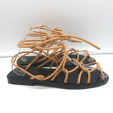 Khaite Lyon Lace-Up Flat Sandals Nude Leather Size 37.5 NEW