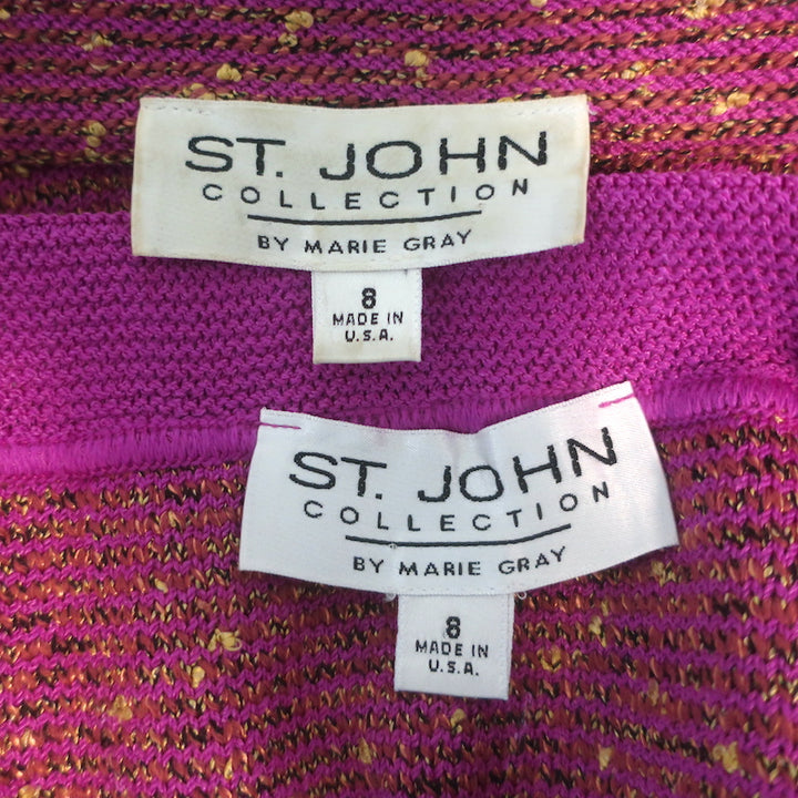 St. John Collection Speckled Knit Skirt Suit &amp; Tank Top Fuchsia Size 8