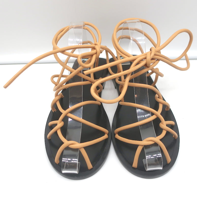 Khaite Lyon Lace-Up Flat Sandals Nude Leather Size 37.5 NEW