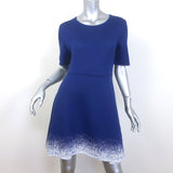 Oscar de la Renta Belted Fit & Flare Dress Blue/White Speckled Knit Size Large