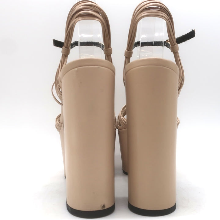 Gucci Crawford Knotted Platform Ankle Strap Sandals Beige Leather Size 37