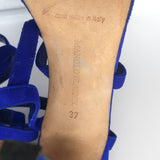 Manolo Blahnik Bayan Strappy Sandals Cobalt Suede Size 37 Slingback Heels