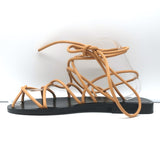 Khaite Lyon Lace-Up Flat Sandals Nude Leather Size 37.5 NEW