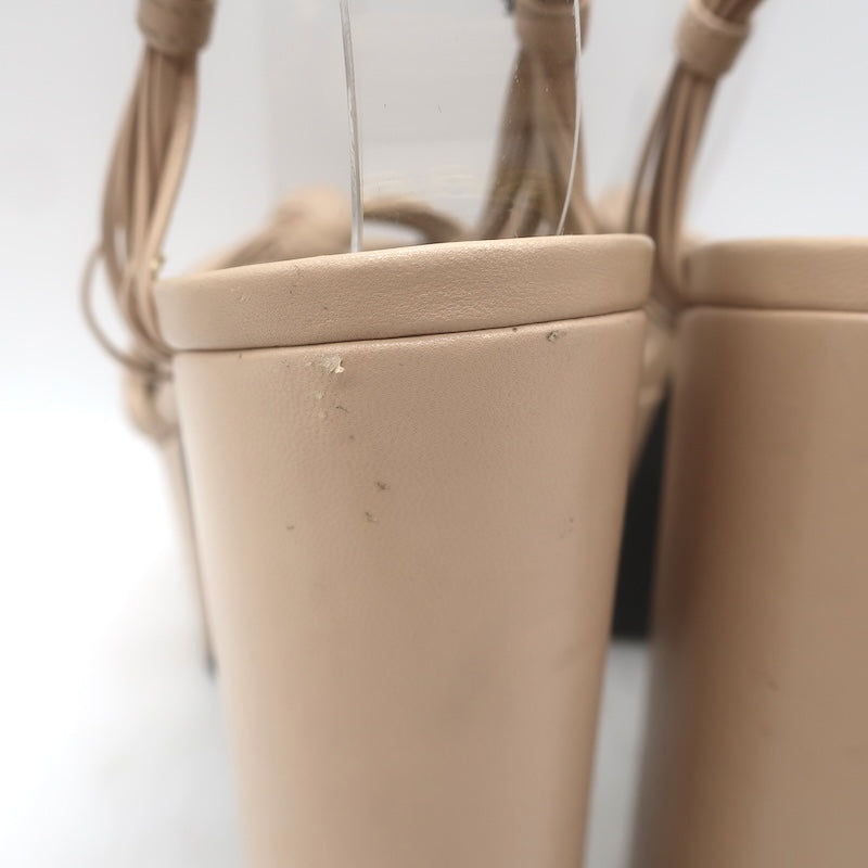 Gucci Crawford Knotted Platform Ankle Strap Sandals Beige Leather Size 37