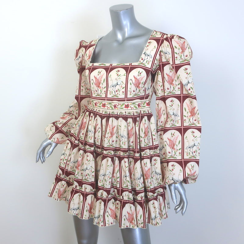 Agua by Agua Bendita Avena Garza Ruffled Mini Dress Printed Poplin Size Small