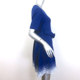 Oscar de la Renta Belted Fit & Flare Dress Blue/White Speckled Knit Size Large