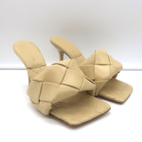 Bottega Veneta Lido Mule Sandals Beige Intrecciato Leather Size 37.5 NEW