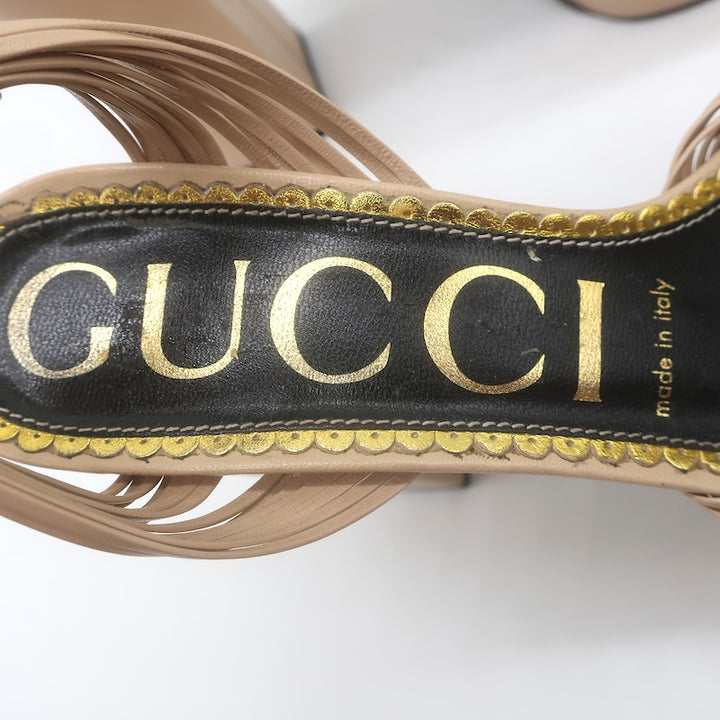 Gucci Crawford Knotted Platform Ankle Strap Sandals Beige Leather Size 37