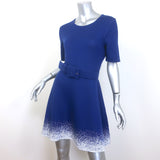 Oscar de la Renta Belted Fit & Flare Dress Blue/White Speckled Knit Size Large