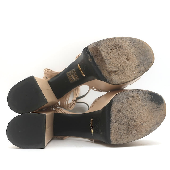 Gucci Crawford Knotted Platform Ankle Strap Sandals Beige Leather Size 37
