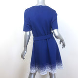 Oscar de la Renta Belted Fit & Flare Dress Blue/White Speckled Knit Size Large
