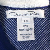 Oscar de la Renta Belted Fit & Flare Dress Blue/White Speckled Knit Size Large