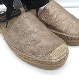 Brunello Cucinelli Monili-Trimmed Ankle Tie Espadrilles Metallic Leather Size 40