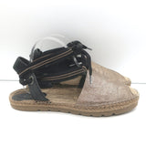 Brunello Cucinelli Monili-Trimmed Ankle Tie Espadrilles Metallic Leather Size 40