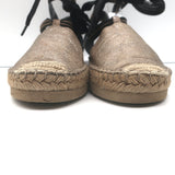 Brunello Cucinelli Monili-Trimmed Ankle Tie Espadrilles Metallic Leather Size 40