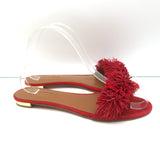 Aquazzura Wild Thing Flat Slide Sandals Red Fringed Suede Size 37.5