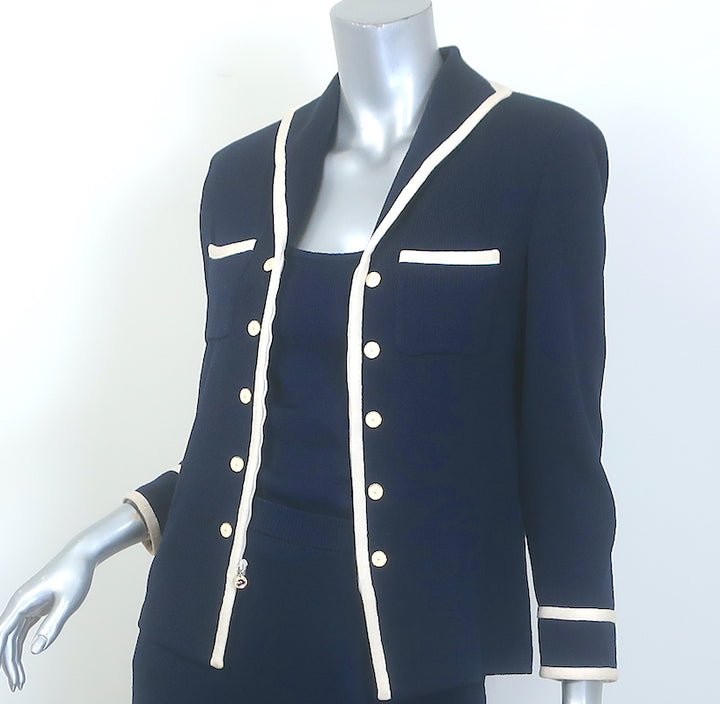 St. John Collection Zip-Up Jacket &amp; Tank Top Set Navy Santana Knit Size 4/Small