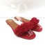 Aquazzura Wild Thing Flat Slide Sandals Red Fringed Suede Size 37.5