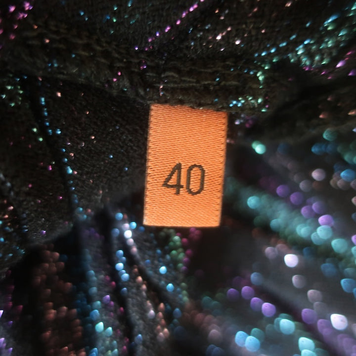 Missoni Pleated Lame V-Neck Sweater Black/Blue Metallic Knit Size 40
