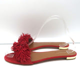 Aquazzura Wild Thing Flat Slide Sandals Red Fringed Suede Size 37.5