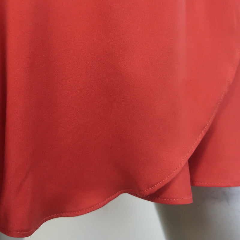 Authentic Zimmermann pre-owned crimson silk satin long-sleeve mini wrap dress with V-neck and tie.