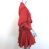 Zimmermann pre-owned crimson silk satin long-sleeve mini wrap dress with tie waist, lightly worn, authentic designer