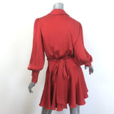 Authentic Zimmermann crimson silk satin long-sleeve mini wrap dress, pre-owned, tie-waist and luxe sheen detail