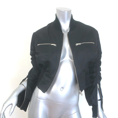 IRO Arley Cropped Ruched Bomber Jacket Black Size 34