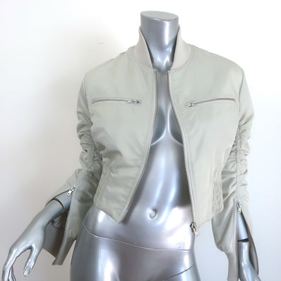 IRO Arley Cropped Ruched Bomber Jacket Light Gray Size 34