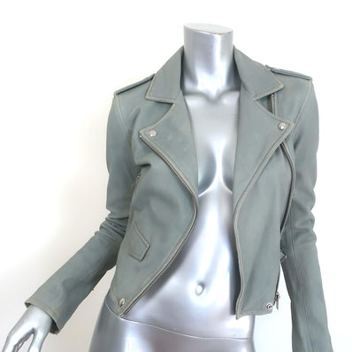IRO Ashville Leather Moto Jacket Gray Size 36
