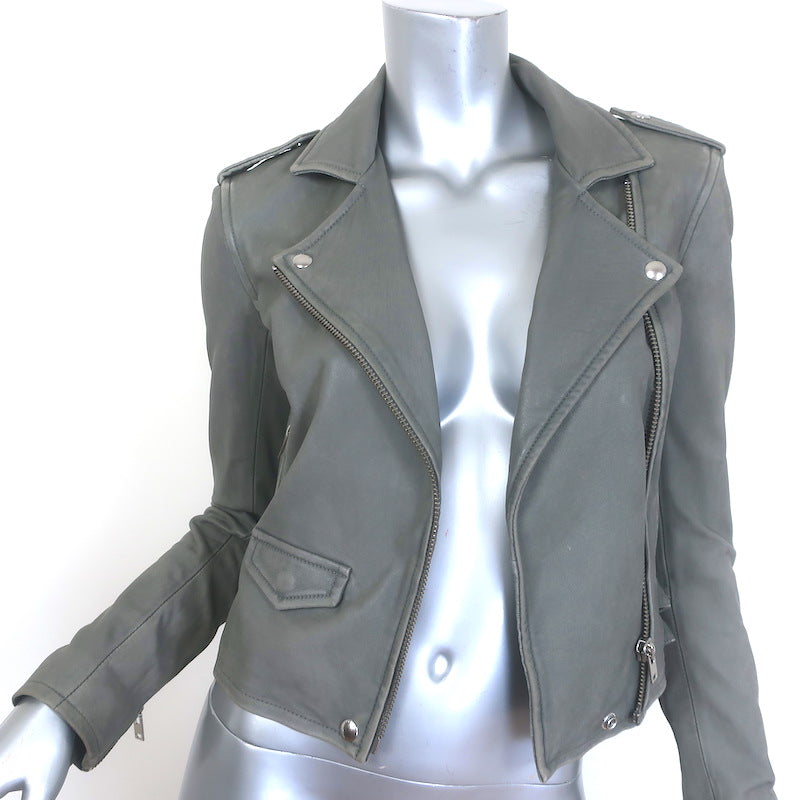 IRO Ashville Leather Motorcycle Jacket Gray Size 34
