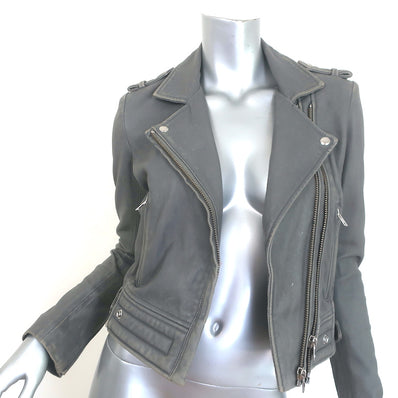 IRO Luigaspe Double-Zip Leather Biker Jacket Gray Size 38
