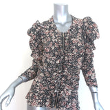 Isabel Marant Bali Ruched Zip-Front Blouse Black Printed Stretch Silk Size 40