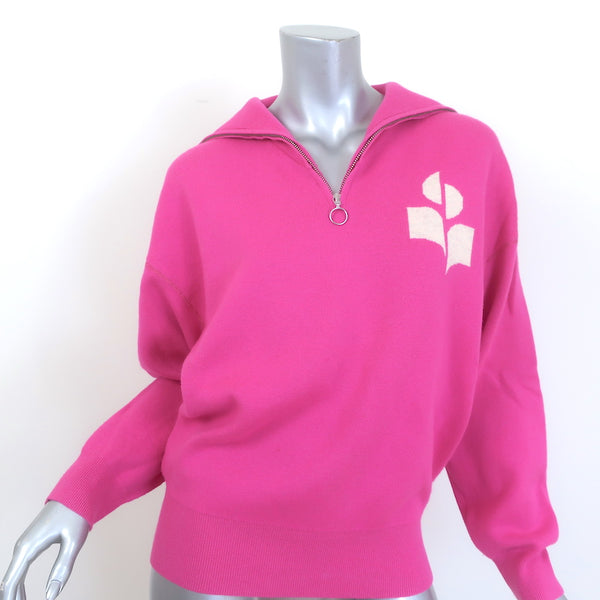 Isabel Marant Etoile Azra Half-Zip Jacquard Logo Sweater Hot Pink