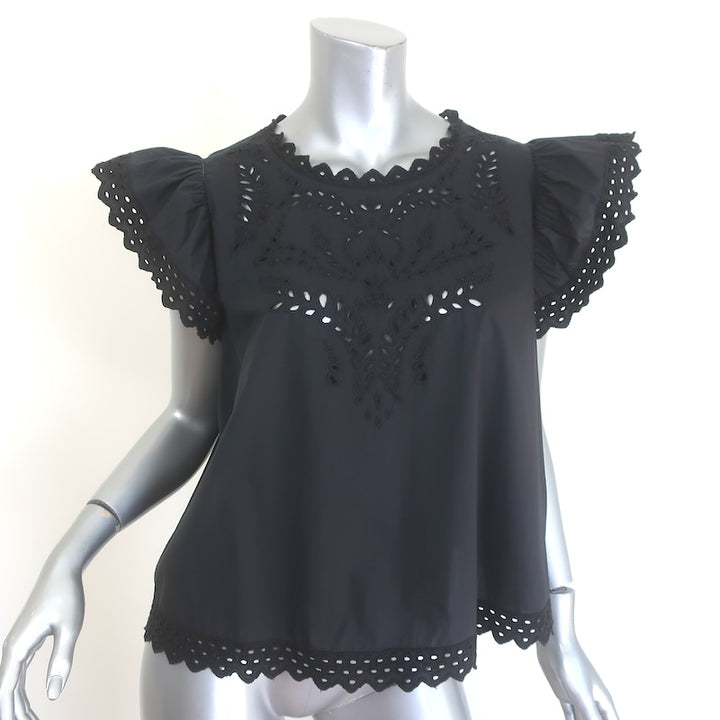 Isabel Marant Etoile Broderie Anglaise Flutter Sleeve Top 