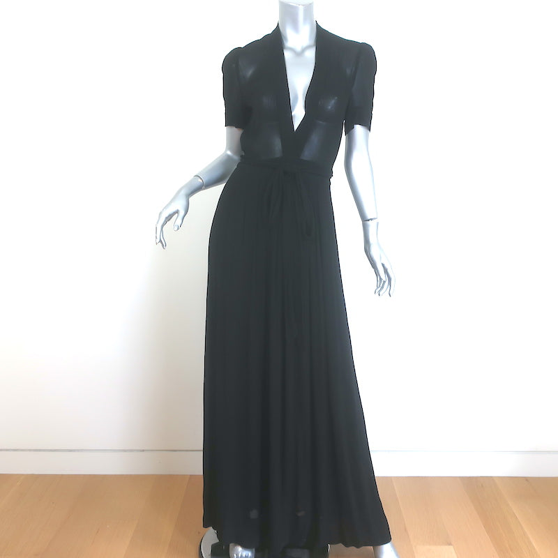 Isabel Marant Etoile Kamil Pleated Maxi Dress Black Crinkled Voile Size 34