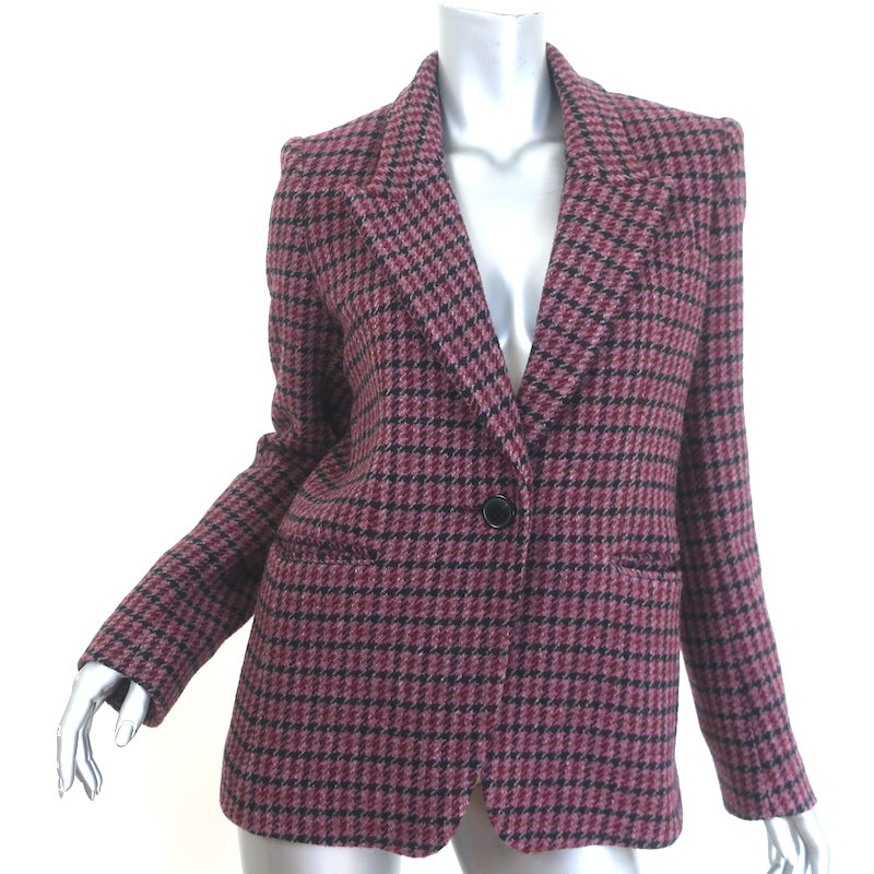 Isabel Marant Etoile Kerstin Houndstooth Blazer Raspberry Virgin Wool Size 36