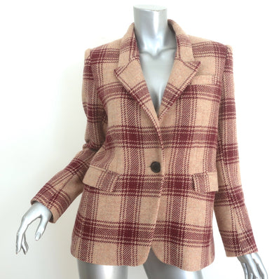 Isabel Marant Etoile Kerstin Windowpane Plaid Blazer Beige/Red Wool Size 38