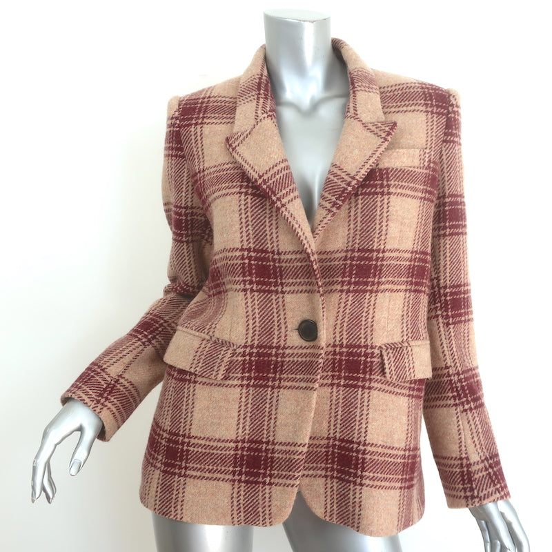Isabel Marant Etoile Kerstin Windowpane Plaid Blazer Beige/Red Wool Size 38