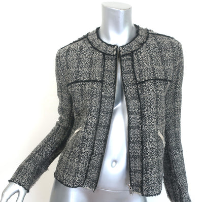 Isabel Marant Etoile Laura Zip-Up Tweed Jacket Black & Gray Wool-Blend Size 36