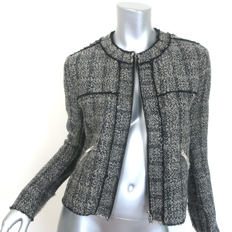 Isabel Marant Etoile Laura Zip-Up Tweed Jacket Black & Gray Wool-Blend Size 36