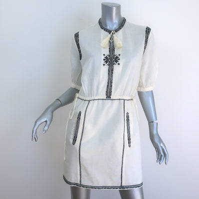 Isabel Marant Etoile Rebel Embroidered Mini Dress Ivory Cotton Size 34
