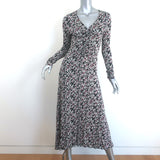 Isabel Marant Etoile Tova Ruched Midi Dress Black Floral Print Jersey Size 38