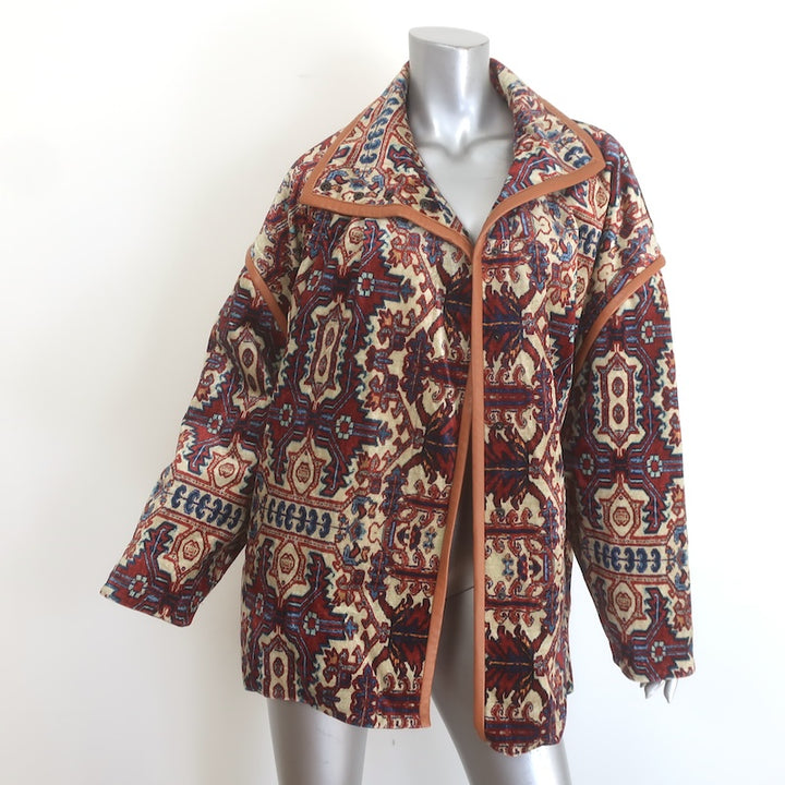 Isabel Marant Greta Leather-Trim Printed Velvet Coat 