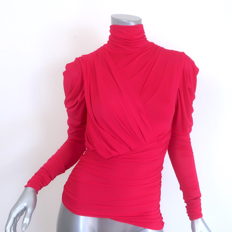 Isabel Marant Jalford Ruched Turtleneck Blouse Neon Pink 