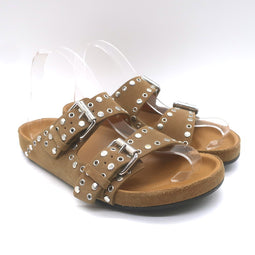 Isabel Marant Lennyo Grommet Studded Slide Sandals Camel 