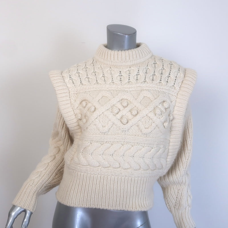 Isabel Marant Milane Cropped Cable Knit Sweater Cream 