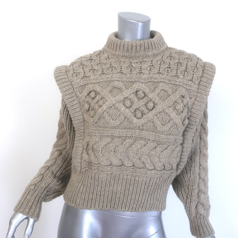 Isabel Marant Milane Cropped Cable Knit Sweater Taupe