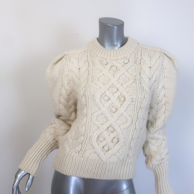 Isabel Marant Milford Puff Sleeve Cable Knit Sweater 